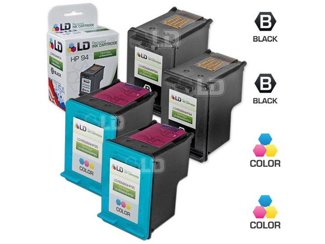 LD Remanufactured Replacement Ink Cartridges for Hewlett Packard (HP) C8765WN (HP 94) Black and C8766WN (HP 95) Color (2 Black and 2 Color)