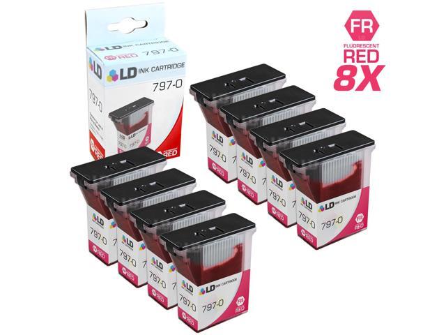 LD Compatible Pitney Bowes 797-0 Set of 8 Fluorescent Red Inkjet Cartridges for use in Pitney Bowes MailStation K700