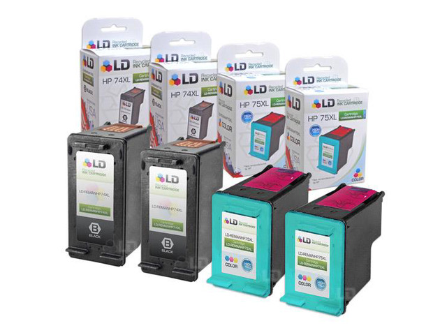LD Remanufactured Ink Cartridge Replacements for HP CB336WN HP 74XL / 74 HY Black & CB338WN HP 75XL /75 HY Color 2 Blk & 2 Clr for PhotoSmart...