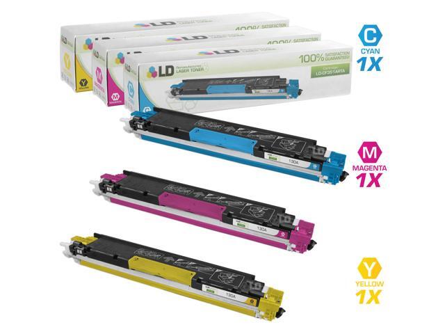 LD Remanufactured Replacements for Hewlett Packard 130A 3PK Toner Cartridges Includes: 1 CF351A C, 1 CF352A Y, & 1 CF353A M for HP Color LaserJet...