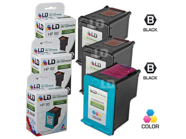 LD Remanufactured Replacement Ink Cartridges for Hewlett Packard (HP) C9362WN (HP 92) Black and C8766WN (HP 95) Color (2 Black and 1 Color)