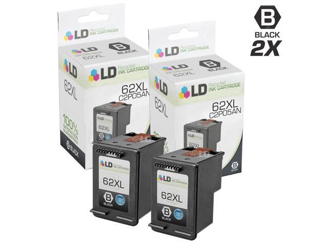 LD Remanufactured Replacements for Hewlett Packard C2P05AN / HP 62XL Set of 2 HY Black Ink Cartridges for HP ENVY 5640, 5642, 5643, 5644, 5646,...