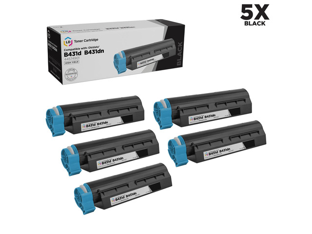 LD Set of 5 Okidata Compatible 44574901 HY Black Laser Toner Cartridge for the MB461 MFP, MB471, MB471W, B431d and B431dn Printers