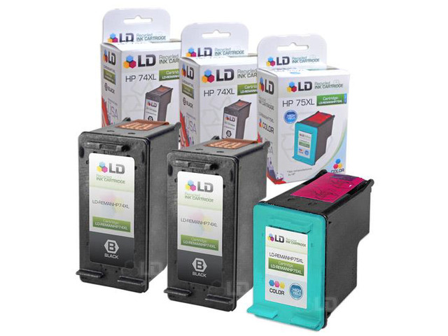 LD Remanufactured Ink Cartridge Replacements for HP CB336WN HP 74XL / 74 HY Black & CB338WN HP 75XL /75 HY Color 2 Blk & 1 Clr for PhotoSmart...