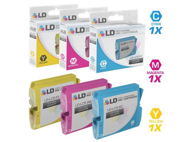 LD Compatible Replacements for Brother LC51 3PK Inkjet Cartridges Inlcludes: 1 LC51C Cyan, 1 LC51M Magenta, & 1 LC51Y Yellow