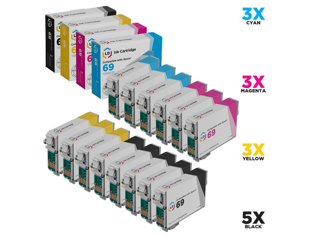 LD Remanufactured Replacement for Epson T069 14-Set Ink Cartridges: 5 Black & 3 each of Cyan / Magenta / Yellow