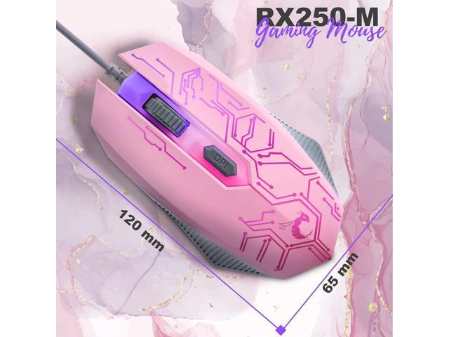 Pink Gaming keyboard and mouse headset headphones and mouse pad, wired LED RGB Backlight Bundle Pink PC accessories for gamers and Xbox and PS4 PS5...