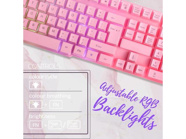 Pink Gaming keyboard and mouse headset headphones and mouse pad, wired LED RGB Backlight Bundle Pink PC accessories for gamers and Xbox and PS4 PS5...