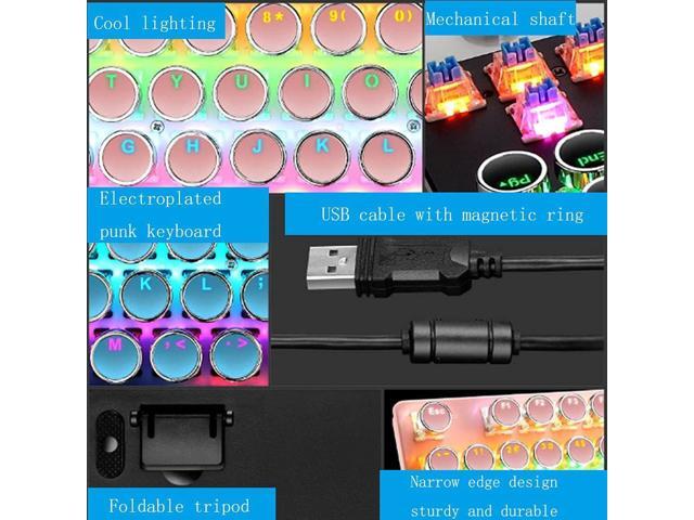 Gaming keyboard,Pink Retro Punk Typewriter Style,Mechanical Keyboard 104 Keys Blue Switch with 9 True RGB Backlight Modes,Wired Cute Keyboard,...