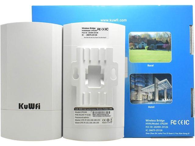 KuWFi 2-Pack Wireless Ethernet Bridge, Long Range WiFi Access Point 5.8G Outdoor AP CPE Kit IP65 Waterproof WiFi Bridge Point to Point Support...