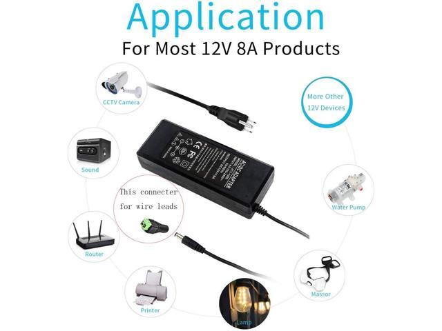 12V 8A 96W Power Supply Adapter AC to DC Converter Charger AC 110V ~ 240V to DC 12V 8Amp Transformer for Water Pump, CCTV, Computer Project