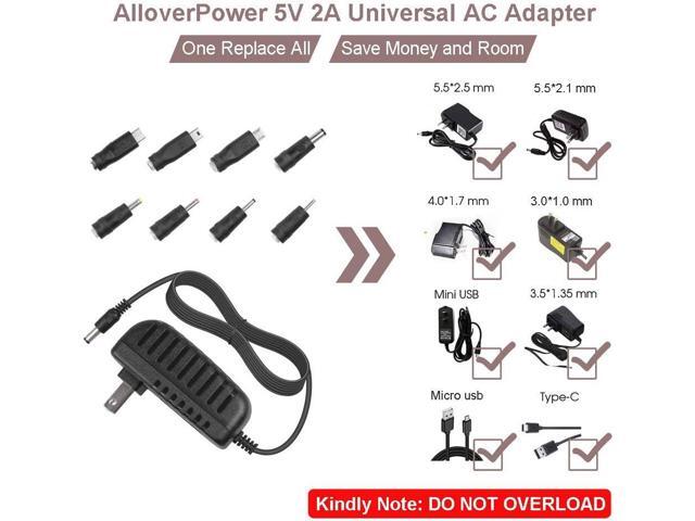 DC 5V 2A 2000mA Power Supply Cord Charger Multi Tips 10W AC Adapter with 8 Selectable Multiple Switching Connectors for TV Box LED Lights Strip...