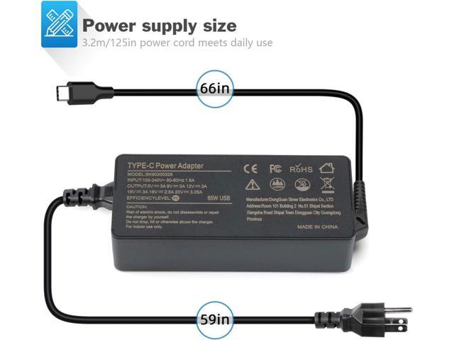 Laptop Charger 65W watt USB Type C AC Adapter Replacement for Hp Chromebook 14 13 X360 Spectre x360 Elite x2 EliteBook; Lenovo Yoga,Dell, ASUS,Acer...