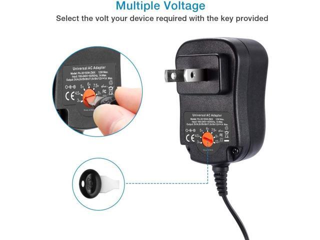 ZOZO 12W 12 Volt 1 Amp 3V 4.5V 5V 6V 7.5V 9V 12V Power Supply, Universal AC Adapter with 5.5mm x 2.1mm Barrel Plug and 8 Selectable Tips Micro USB...