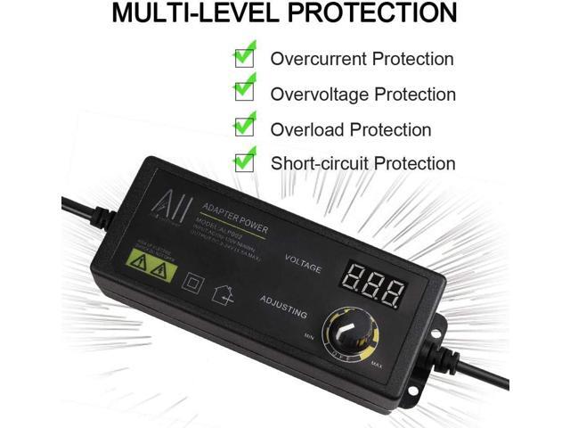 3V - 24V 1.5A 36W Universal Adjustable DC Power Supply Kit AC Adapter Speed Control Volt Display ON Off Switch with Variable 8 Plugs