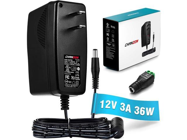 Chanzon 12V 3A 36W Power Supply AC DC Switching Adapter, 12 Volt 3 Amp AC/DC Wall Wart Converter Transformer, 100-240v 50 60HZ Input with 12vdc.