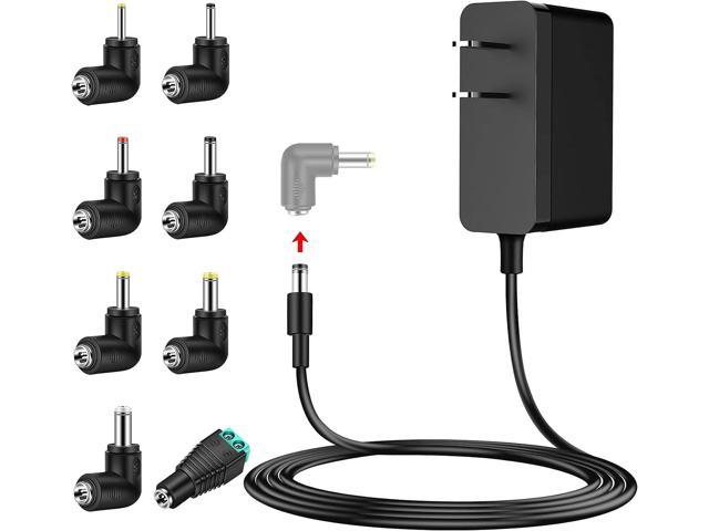 Universal AC Adapter 12V 2A Power Supply with 8 DC Plug Tips Transformer Charger for Speakers, 12V CCTV Camera, LED Strip Light, Routers, Hubs.