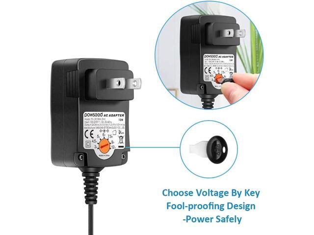 Powseed 3V 4.5V 5V 6V 7.5V 9V 12V Universal AC Adapter 12W AC/DC Power Adapter for Household Elecronics Pedals Routers Speakers CCTV Cameras Smart...
