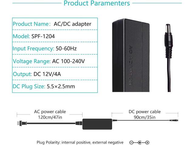 DC 12V 4A 48W AC Adapter Power Supply 12V 4A 48W AC/DC Power Adapter with 5.5x2.5mm DC Plug 12V 4A 48W Power Supply for LCD Monitor, LED Strip...