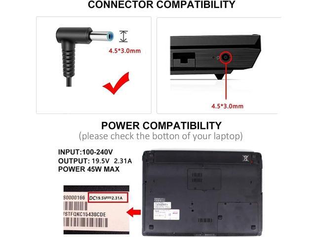 DTK 19.5V 2.31A 45W HP Ac Laptop Charger for Pavilion, Elitebook Folio, HP Stream Adapter for Notebook Computer PC Power Cord(Blue Tip: 4.5 X 3mm)