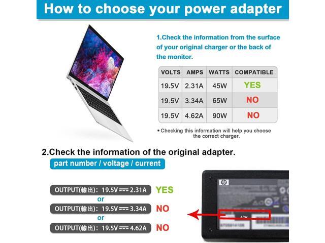 45W 19.5V 2.31A Ac Adapter Laptop Charger for HP 741727-001 TPN-C125 HSTNN-LA40 HSTNN-DA40 854054-002 HSTNN-CA40 740015-002 740015-003 740015-004,...