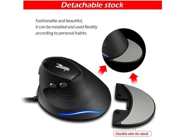zelotes Wired Vertical Mouse,3200DPI,6 Buttons,Removable Wrist Rest,Ergonomic Design,LED Illumination,USB Optical Mouse for Laptop,PC,Mac,Black