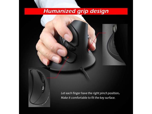 zelotes Wired Vertical Mouse,3200DPI,6 Buttons,Removable Wrist Rest,Ergonomic Design,LED Illumination,USB Optical Mouse for Laptop,PC,Mac,Black