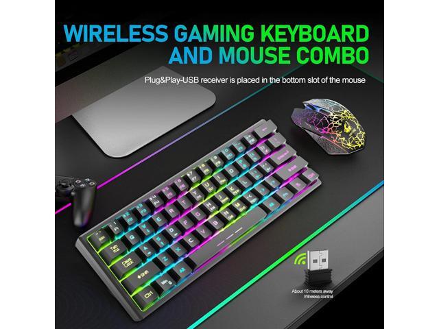 ZIYOU LANG T61 Wireless Gaming Keyboard and Mouse Combo with Ergonomic 61 Key Rainbow LED Backlight Anti-ghosting Mechanical Feel Rechargeable...