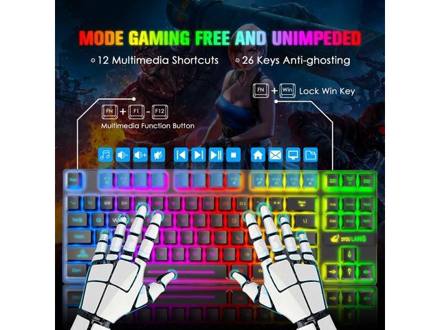 Wireless Gaming Keyboard and Mouse Combo,Rainbow Backlit Rechargeable 3800mAh Battery,87 Keys Mechanical Feel Ergonomic Waterproof Keyboard,RGB...