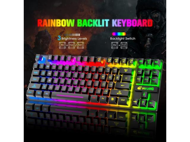 Wireless Gaming Keyboard and Mouse Combo,Rainbow Backlit Rechargeable 3800mAh Battery,87 Keys Mechanical Feel Ergonomic Waterproof Keyboard,RGB...