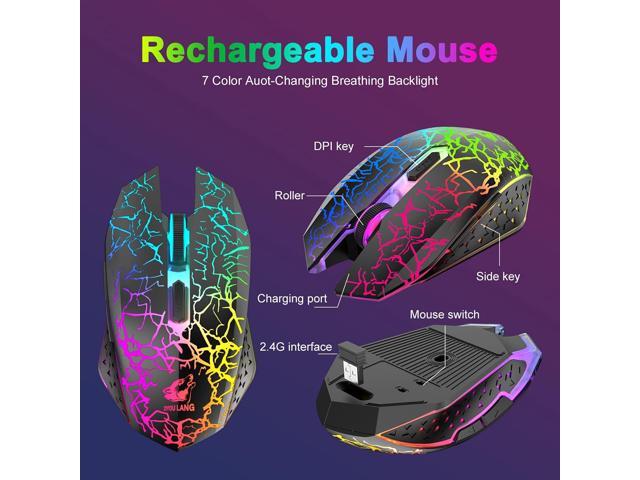 Wireless Gaming Keyboard and Mouse Combo,61 Key Rainbow Backlit Keyboard with Rechargeable 4000mAh,Mechanical Feel,Ergonomic,Quiet,RGB Mute Mice...