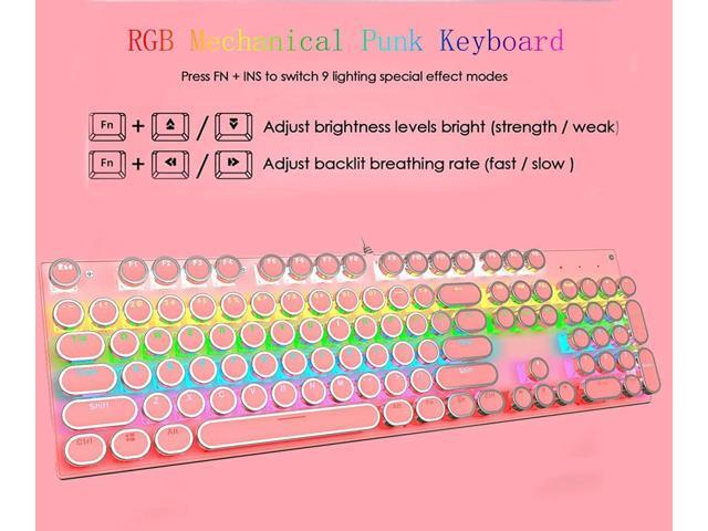 Gaming keyboard,Pink Retro Punk Typewriter Style,Mechanical Keyboard 104 Keys Blue Switch with 9 True RGB Backlight Modes,Wired Cute Keyboard,...