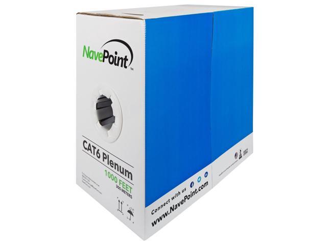 NavePoint Cat6 Plenum Jacket, 1000ft, White, CCA Bulk Ethernet Cable, 550MHz, 23AWG 4 Pair, Unshielded Twisted Pair (UTP)
