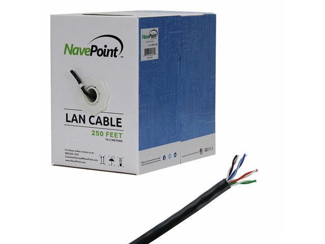 NavePoint CAT5e UTP Bulk (CCA) Ethernet Network Cable Solid 24AWG RJ45 LAN Wire 250FT Black