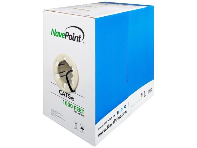 NavePoint CAT5e 1000FT UTP (CCA) Cable Solid 24AWG Black Network Ethernet LAN Bulk Wire RJ45