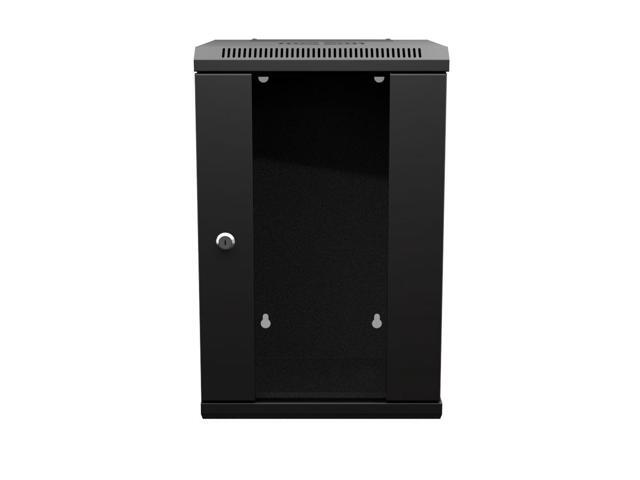 NavePoint 11.8 in Wall Mount Network Cabinet, 9U, Glass, Black