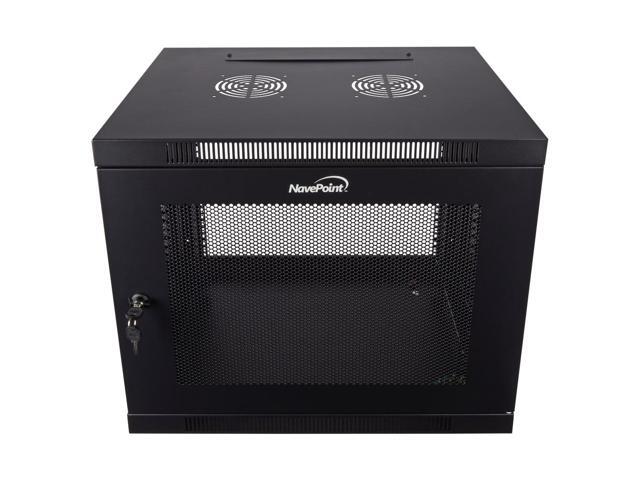 NavePoint 9U Wall Mount Rack Enclosure Server Cabinet 16.5' Deep, Switch-Depth Perforated Door Lock