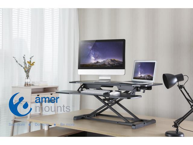 EZRiser36 Height Adjustable Sit/Stand Desk Computer Riser, 36' wide with Keyboard Tray - Black Finish