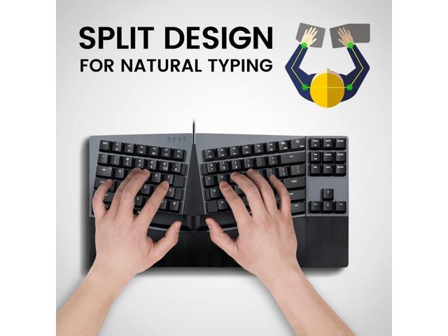 Perixx PERIBOARD-335RD Wired Ergonomic Mechanical Compact Keyboard - Low-Profile Red Linear Switches - Programmable Feature with Macro Keys -...