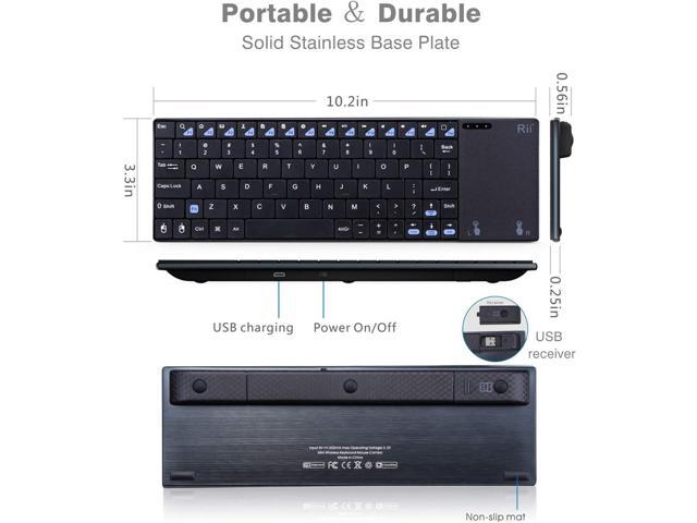 Rii K12+ Mini Wireless Keyboard with Large Touchpad Mouse & Qwerty Keypad, Stainless Steel Portable Wireless Keyboard with USB Receiver for...