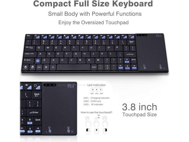 Rii K12+ Mini Wireless Keyboard with Large Touchpad Mouse & Qwerty Keypad, Stainless Steel Portable Wireless Keyboard with USB Receiver for...