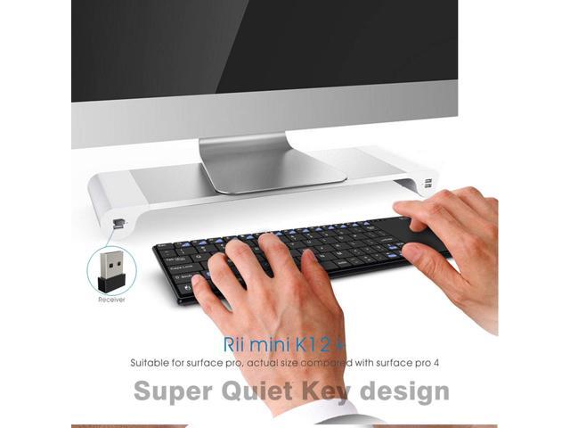 Rii K12+ Mini Wireless Keyboard with Large Touchpad Mouse & Qwerty Keypad, Stainless Steel Portable Wireless Keyboard with USB Receiver for...