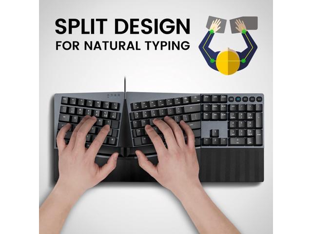 Perixx PERIBOARD-535BR Wired Ergonomic Mechanical Split Keyboard - Low-Profile Brown Tactile Switches - Programmable Feature with Macro Keys -...