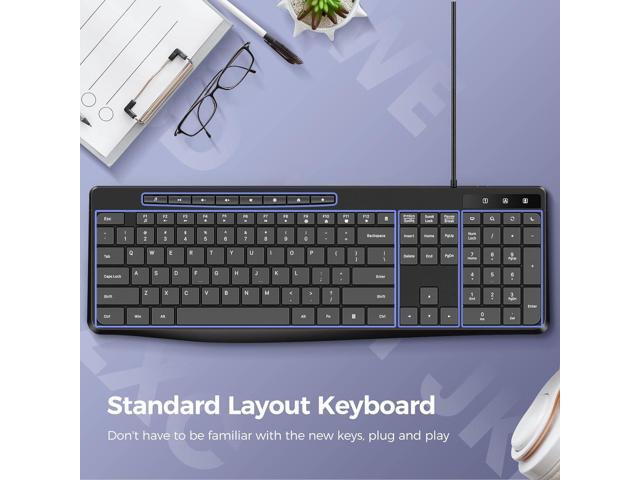 Wired Keyboard,Quiet Keyboard, Multimedia USB Computer Keyboard, Silent Keyboardwith Low Profile Chiclet Keys,Large Number...