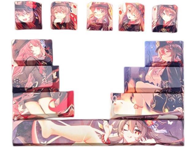 Genshin Impact Hu Tao Keycaps, 12 keycap Set, 5-Side Dye-Sublimation PBT Keycaps for DIY Mechanical Gaming Keyboards