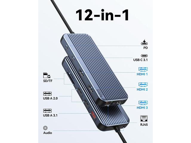 USB C Docking Station 3 HDMI, Docking Station 3 Monitors,12 in 1 Docking Station Dual Monitor, Laptop Docking Station Triple HDMI with 10Gbps USB...
