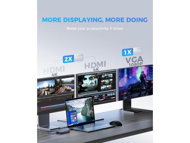 UtechSmart Triple Monitor USB-C Laptop Docking Station - 11-in-1 Dock with 2 HDMI, VGA, PD3.0, SD/TF Card Slot, 4 USB Ports - Compatible with...