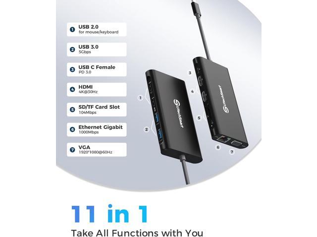 UtechSmart Triple Monitor USB-C Laptop Docking Station - 11-in-1 Dock with 2 HDMI, VGA, PD3.0, SD/TF Card Slot, 4 USB Ports - Compatible with...