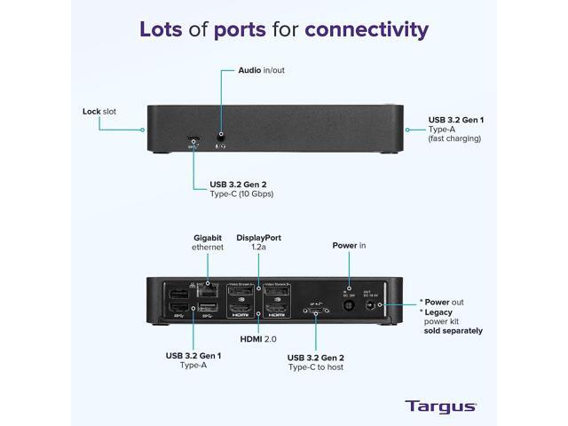Targus USB-C Universal Docking Station with 100W Power Delivery (1x USB Type-C, 3 USB Type-A, 1 Audio Jack, 2 DisplayPort, 2 HDMI 2.0, 1 RJ-45,...