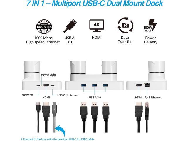 AVLT Dual 17-43' Monitor Arm Desk Mount with 15' Laptop Tray and USB-C Docking Station, HDMI 4K60Hz, USB-A 5Gbps, Ethernet, 100W PD, Fits Two...